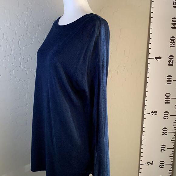 H&m dark blue long sleeve crewneck lightweight tunic with split hi lo hemline Sm - Picture 5 of 10
